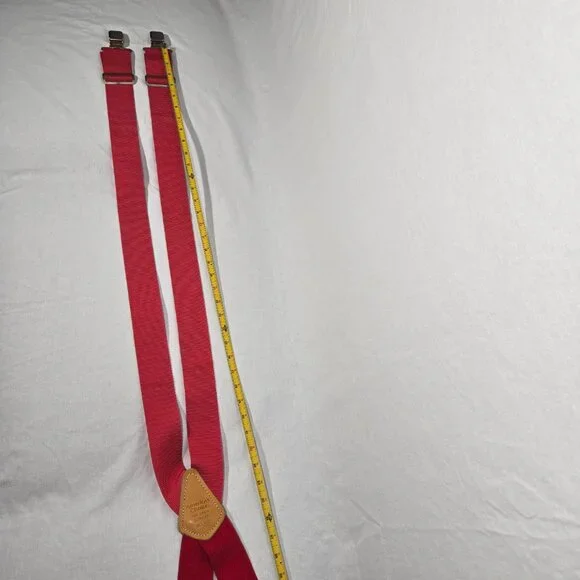 USA Vintage 70's Red CANVAS Straps TOP-GRAIN Leather CLIPS 46" X 2" Suspenders. - Picture 15 of 17